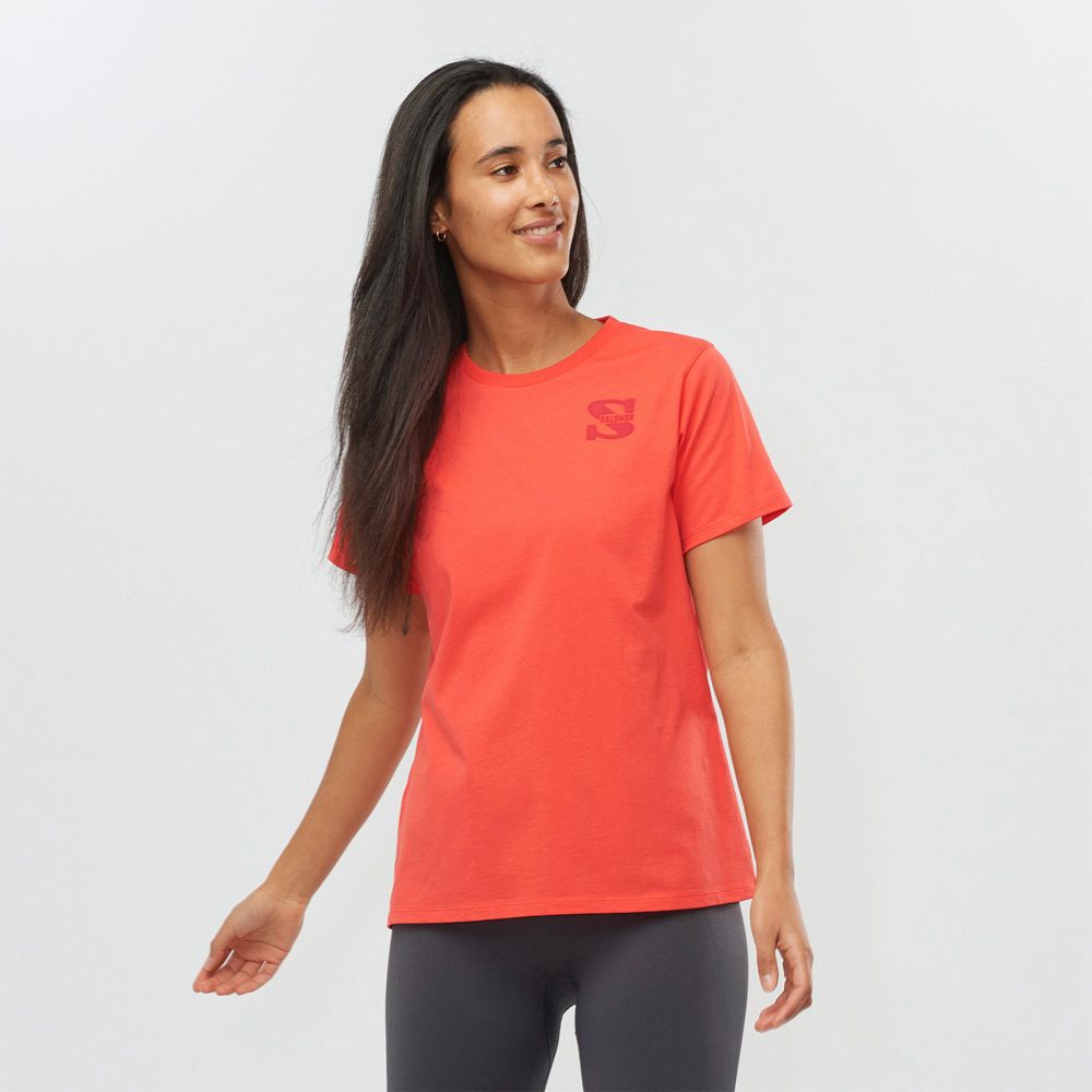 Camisetas Salomon Mujer Coral - Salomon Argentina OUTLIFE SMALL LOGO SS W,054728-QYC